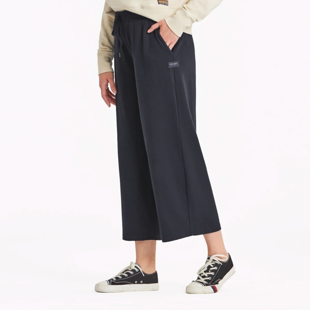 Women's Solid Crusher-Flex Black Wide crop Pant Life is Good size XL